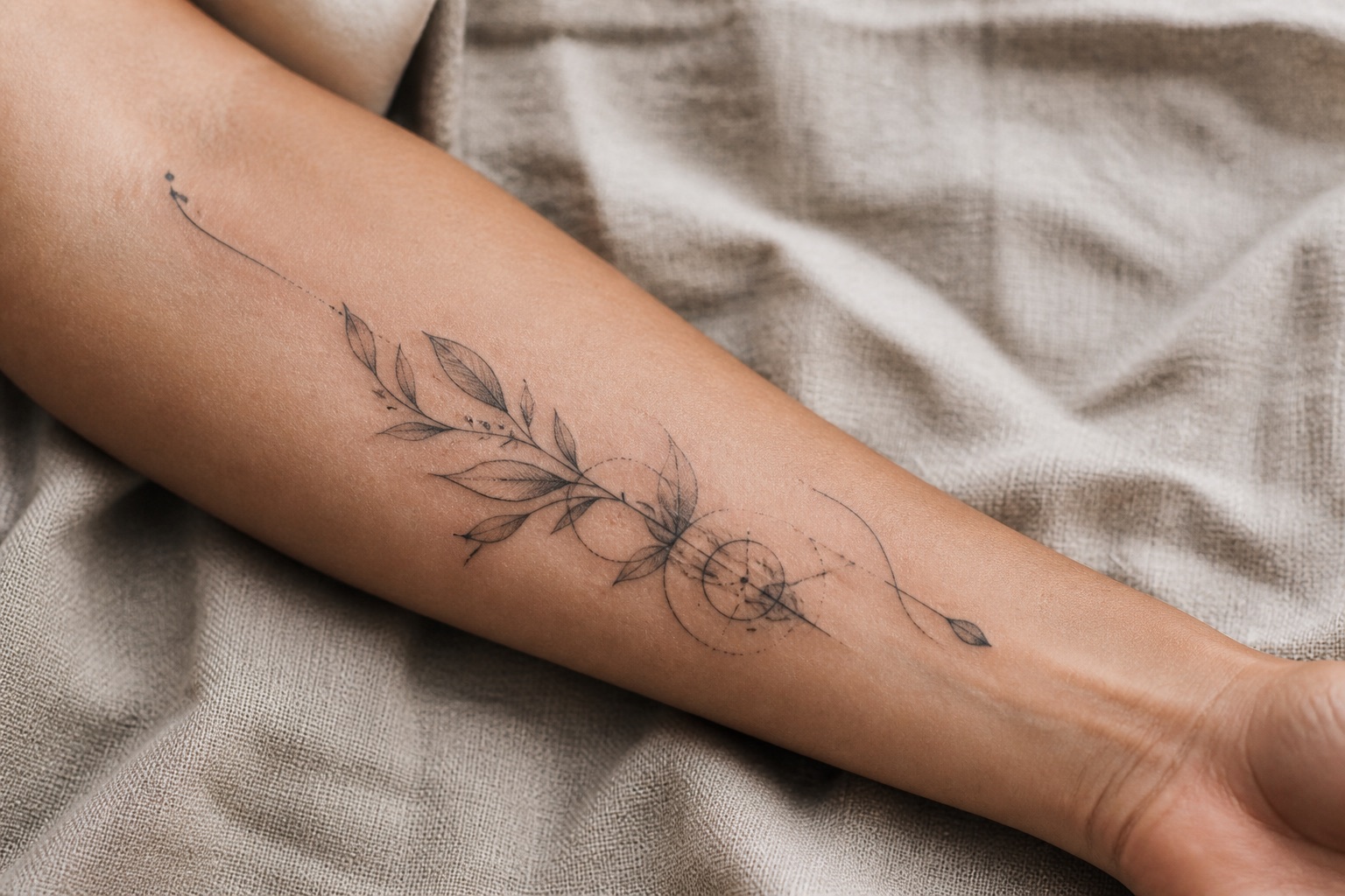 Abgeheiltes Fine-Line-Tattoo als Portfolioarbeit